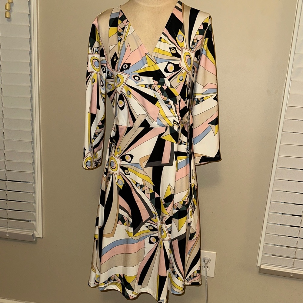 ISLE by Melis Kozan Geometric Print Wrap Dress